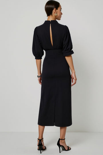 Black A Line Keyhole Semi Formal Dress with Sash
